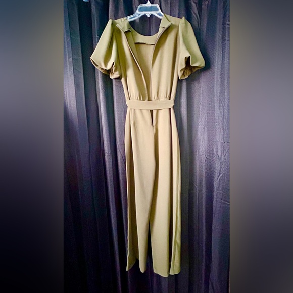 Pretty Garden Olive Green Bubble-Sleeve Belted Jumpsuit, Size S - Picture 9 of 11